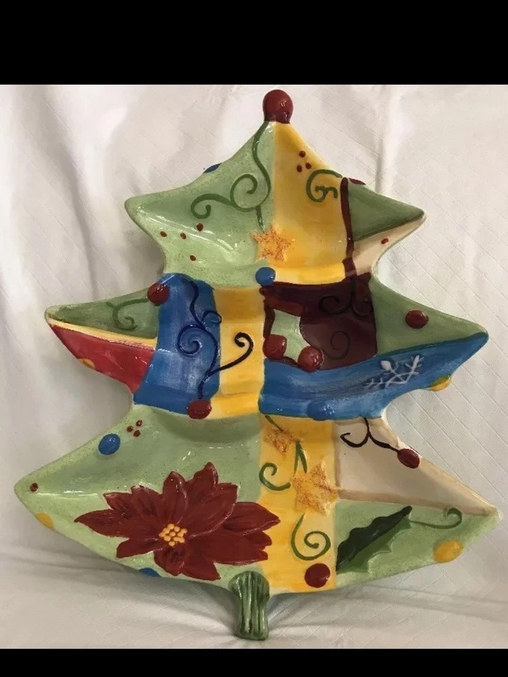 Hand-Painted Ceramic Holiday Tree Tray - Green Multi